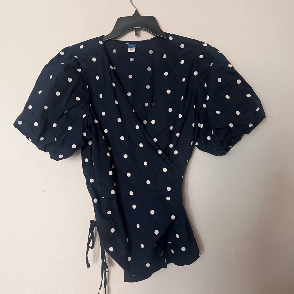 Old Navy cross tie polka dot top